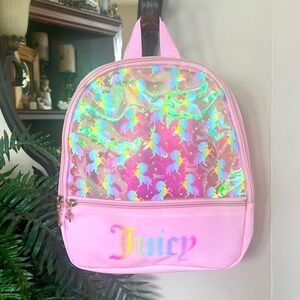Brand New Juicy Couture Pink Iridescent See Thru Unicorn Zippered Mini Backpack